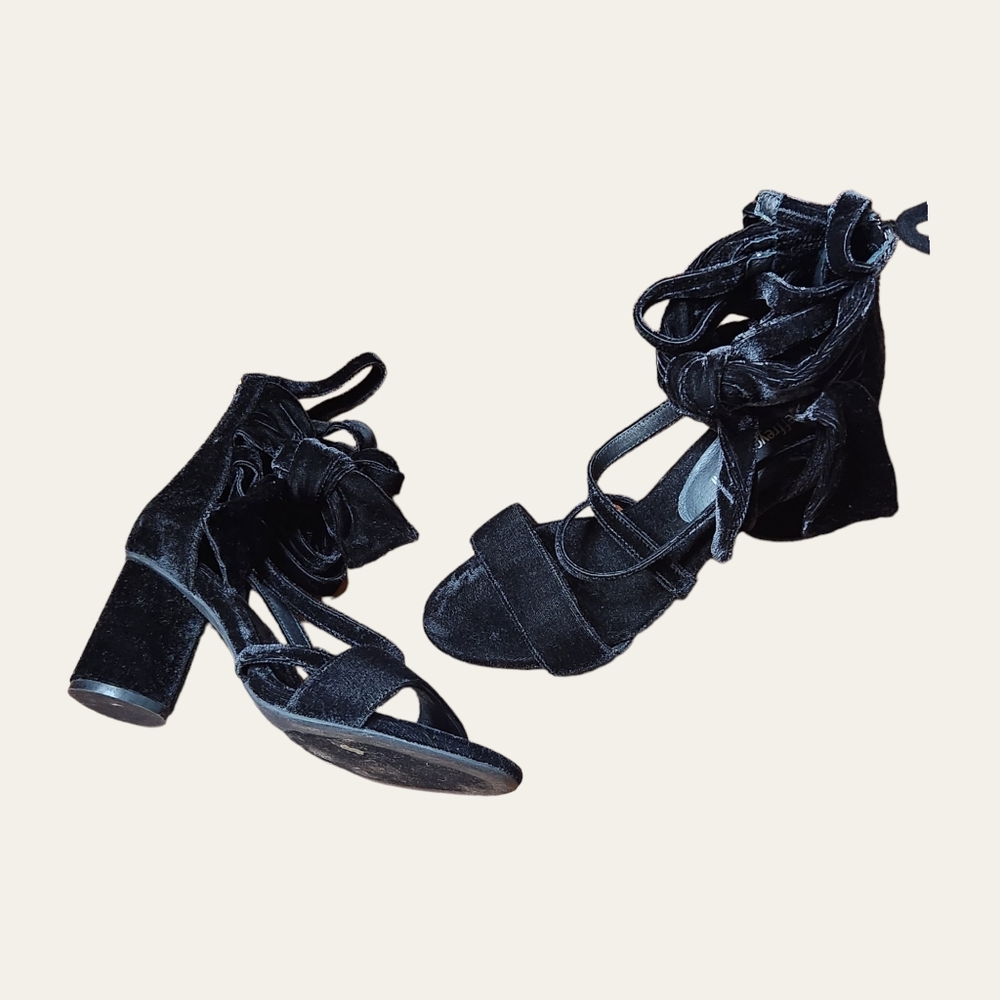 Jeffrey Campbell Faustino Black Velvet Strappy Heels - Picture 3 of 7